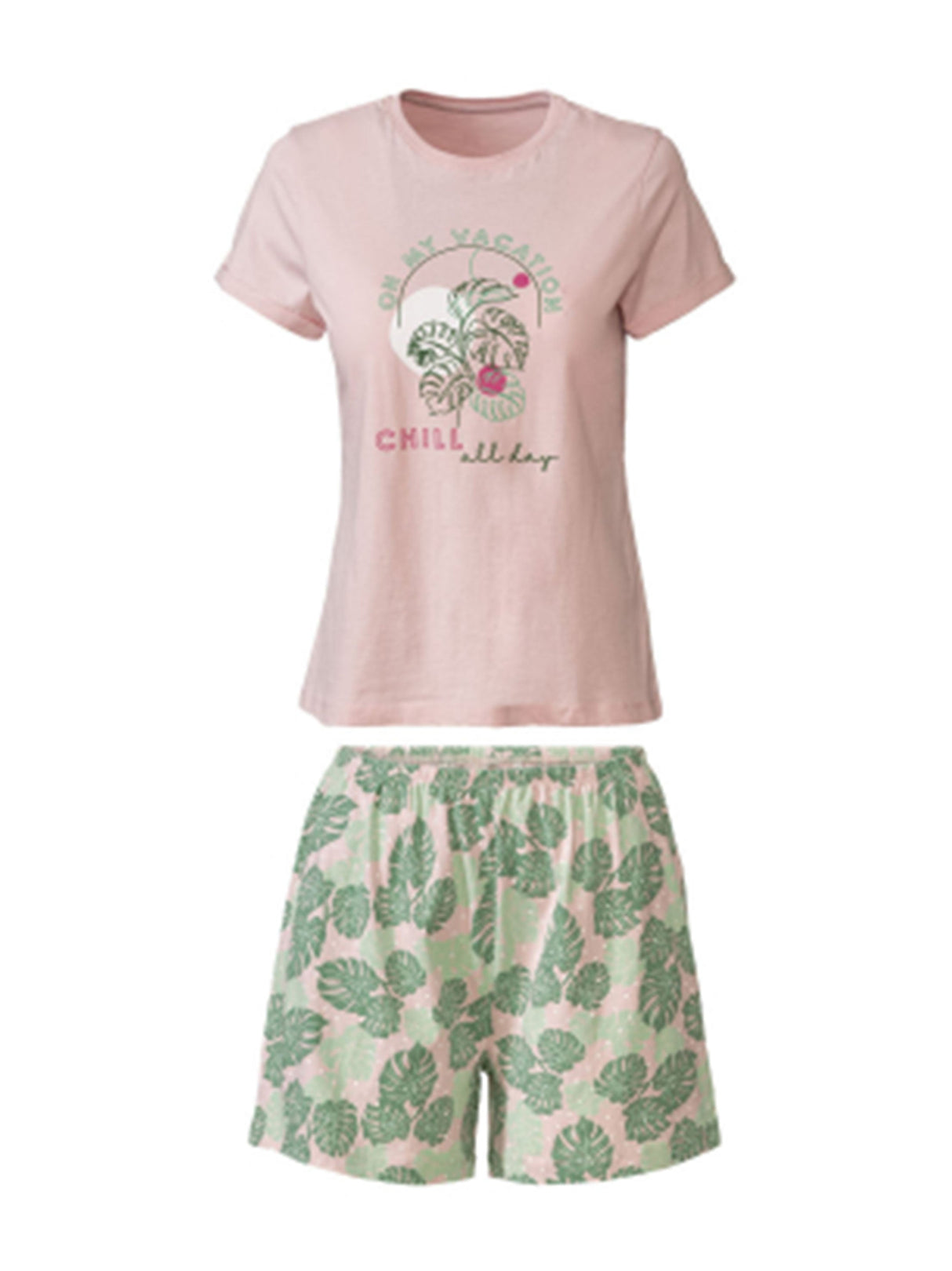 Women's 2 Pcs Printed Pajamas Set,Pink
