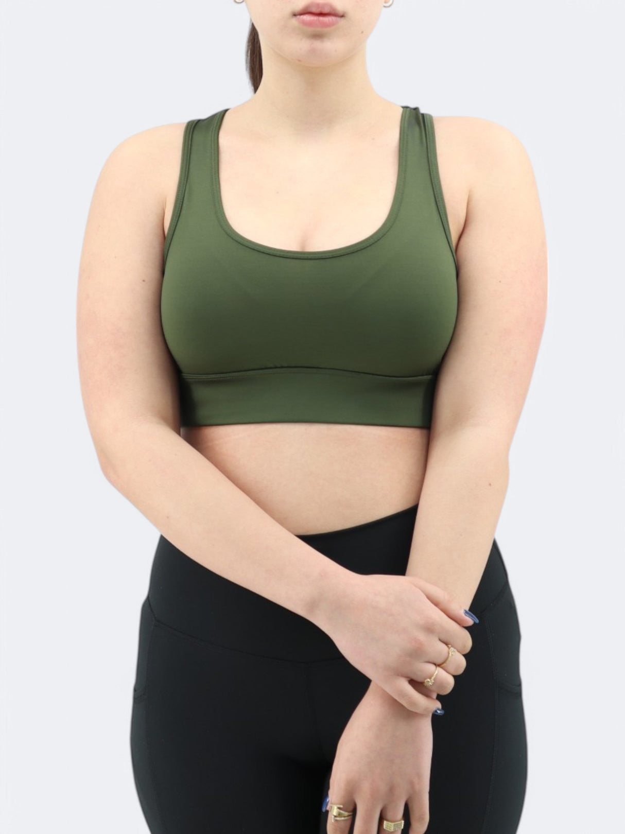 Women's Plain Sports Cropped Top,Dark Olive