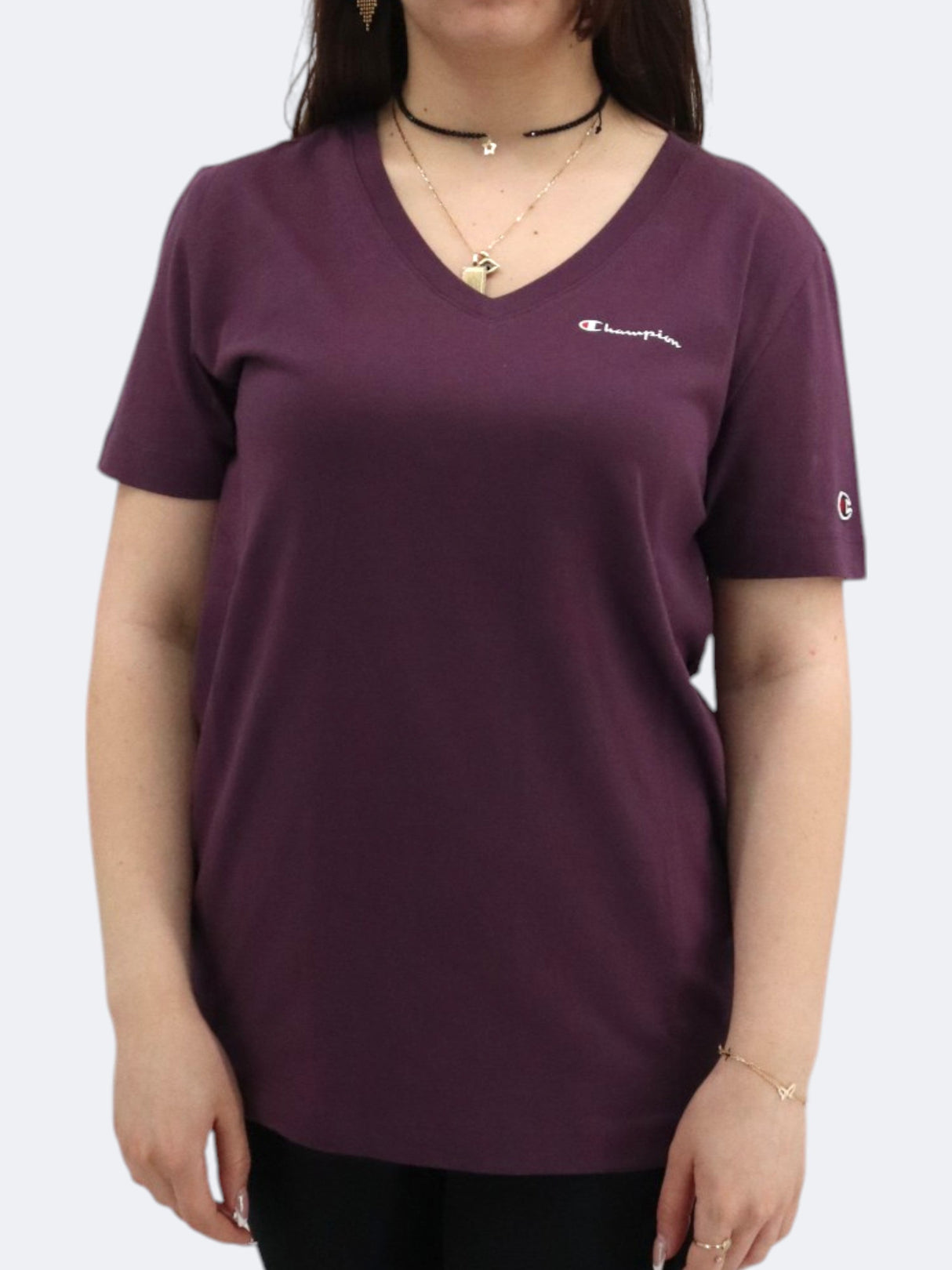 Image for Women's Cotton V-Neck Top,Purple
