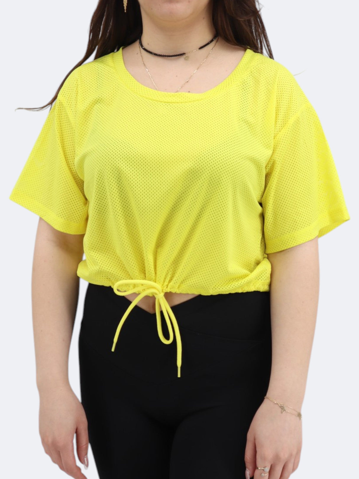 Women's Plain Mesh Top,Yellow