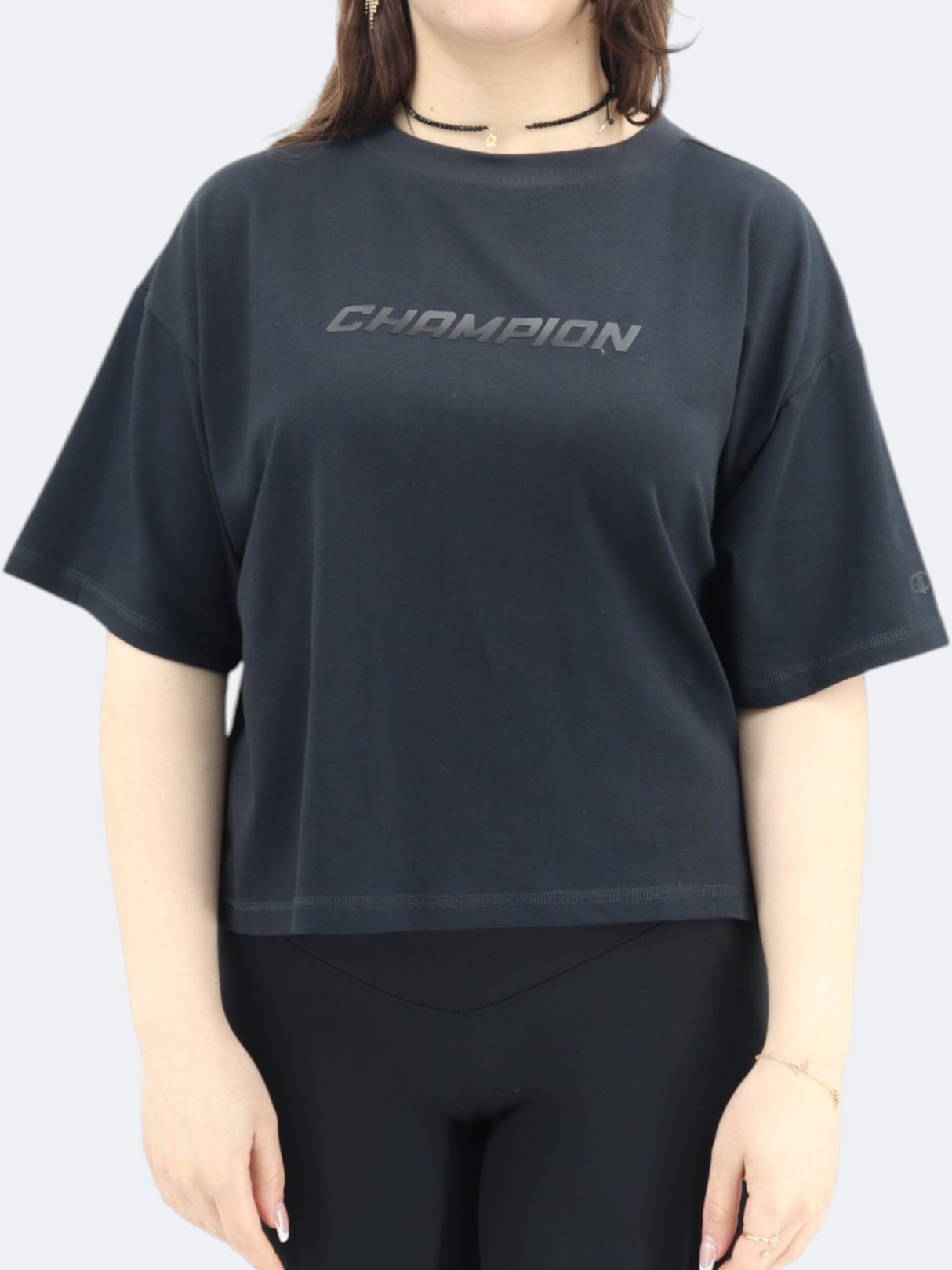 Women's Printed Sports Cropped T-Shirt,Black