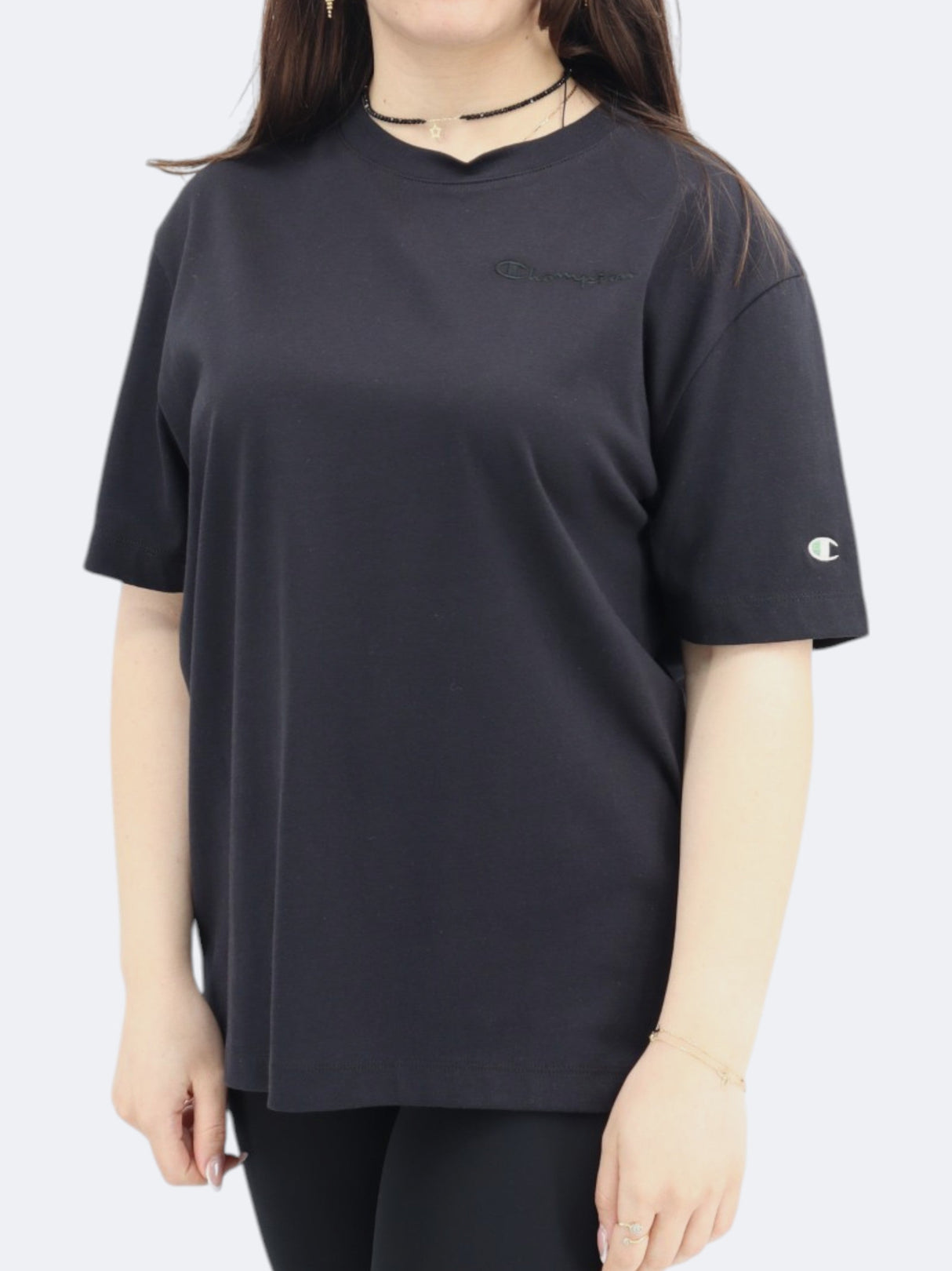 Women's Brand Logo Embroidered T-Shirt,Black