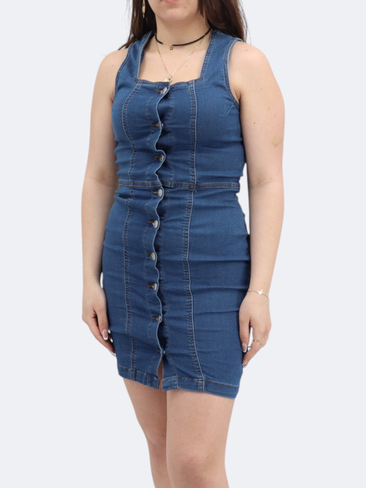 Women's Buttons Down Denim Dress,Blue