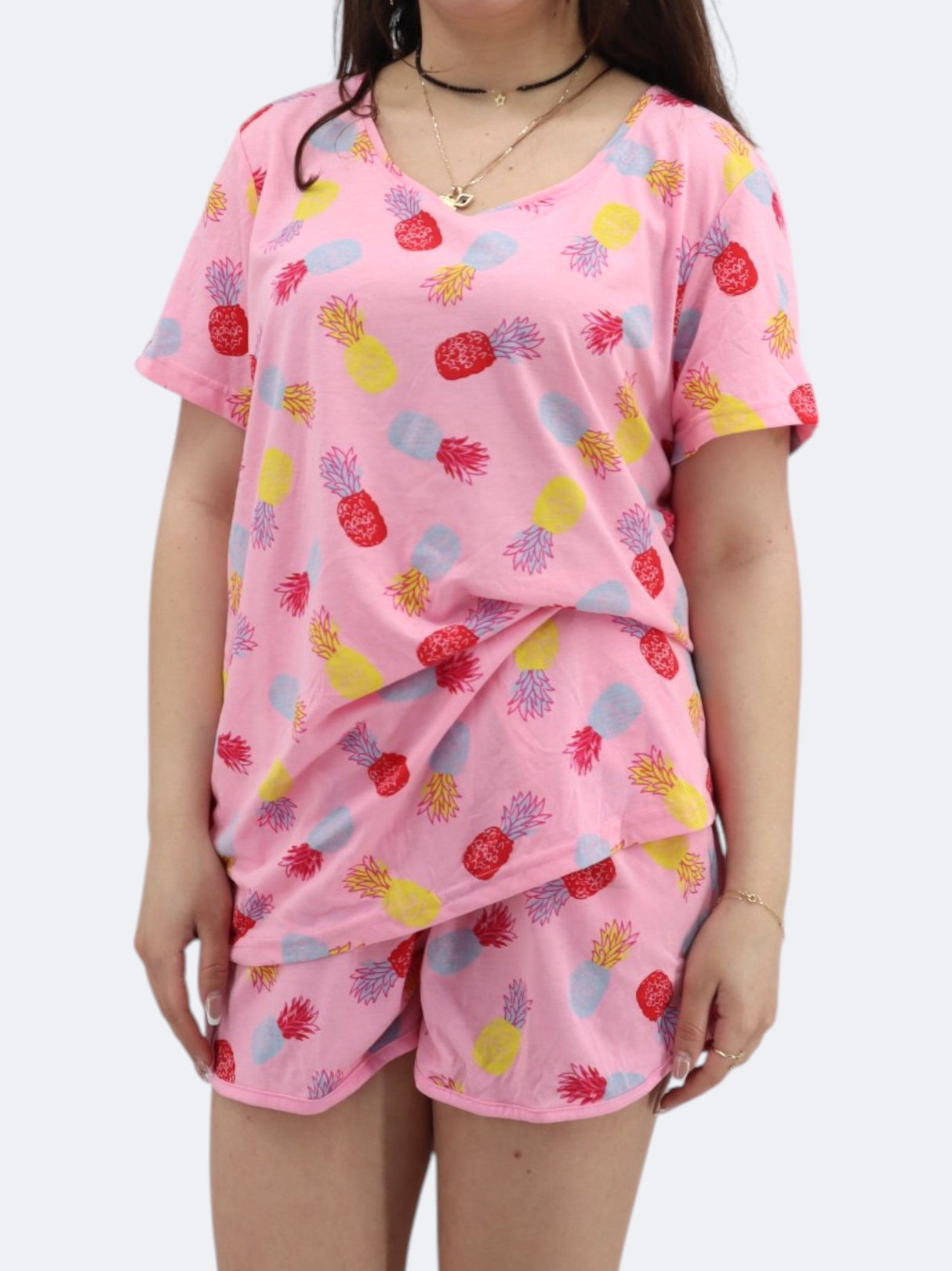 Women's 2 Pcs Pineapple Printed Pajamas Set,Pink