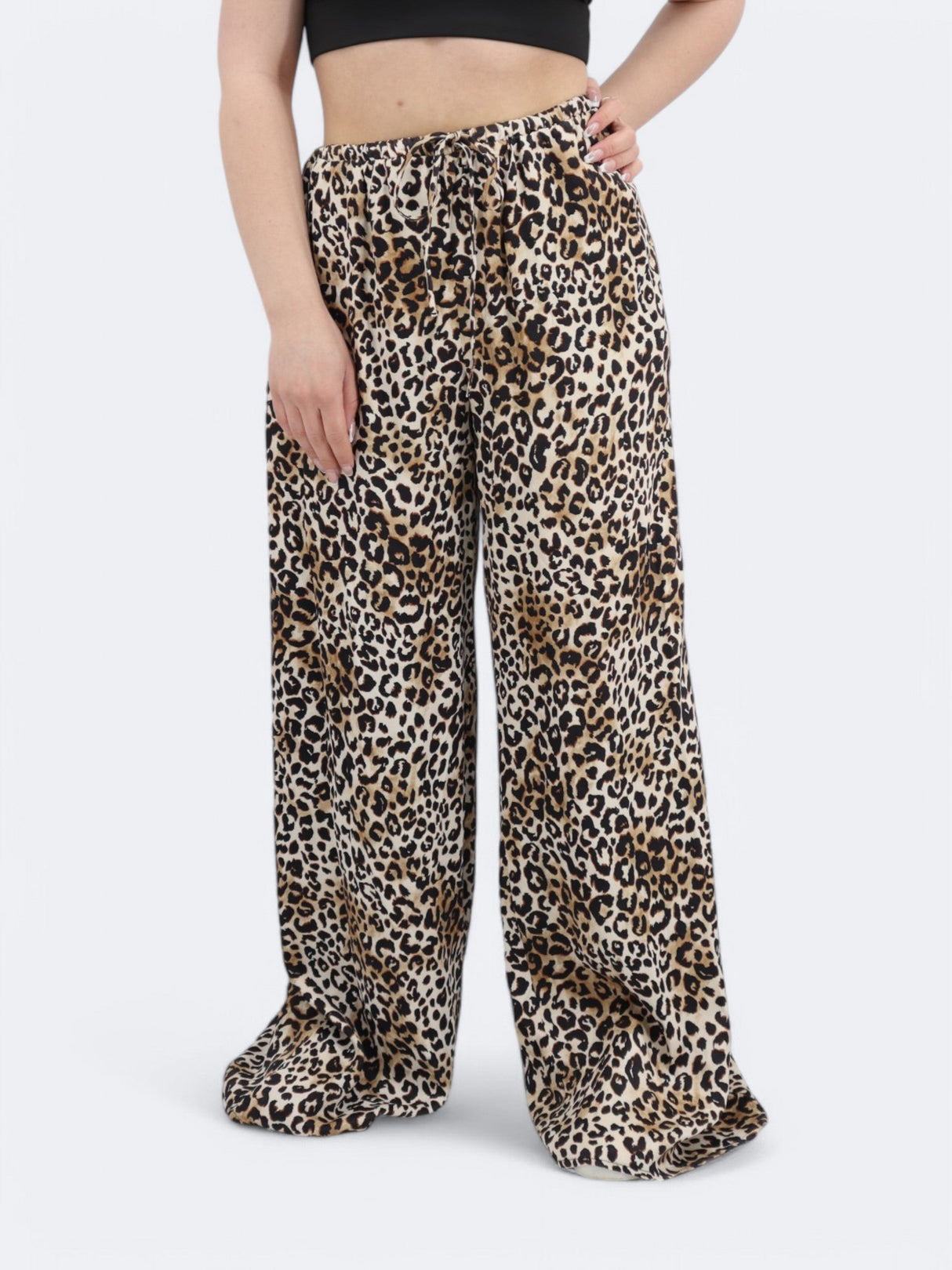 Women's Leopard Printed Satin Pants,Beige/Black