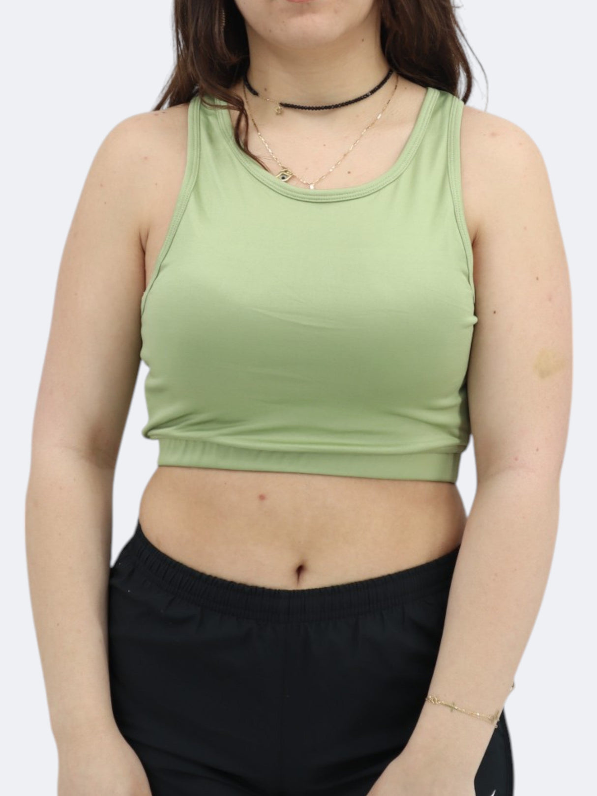 Women's Plain Cropped Sports Top,Light Green