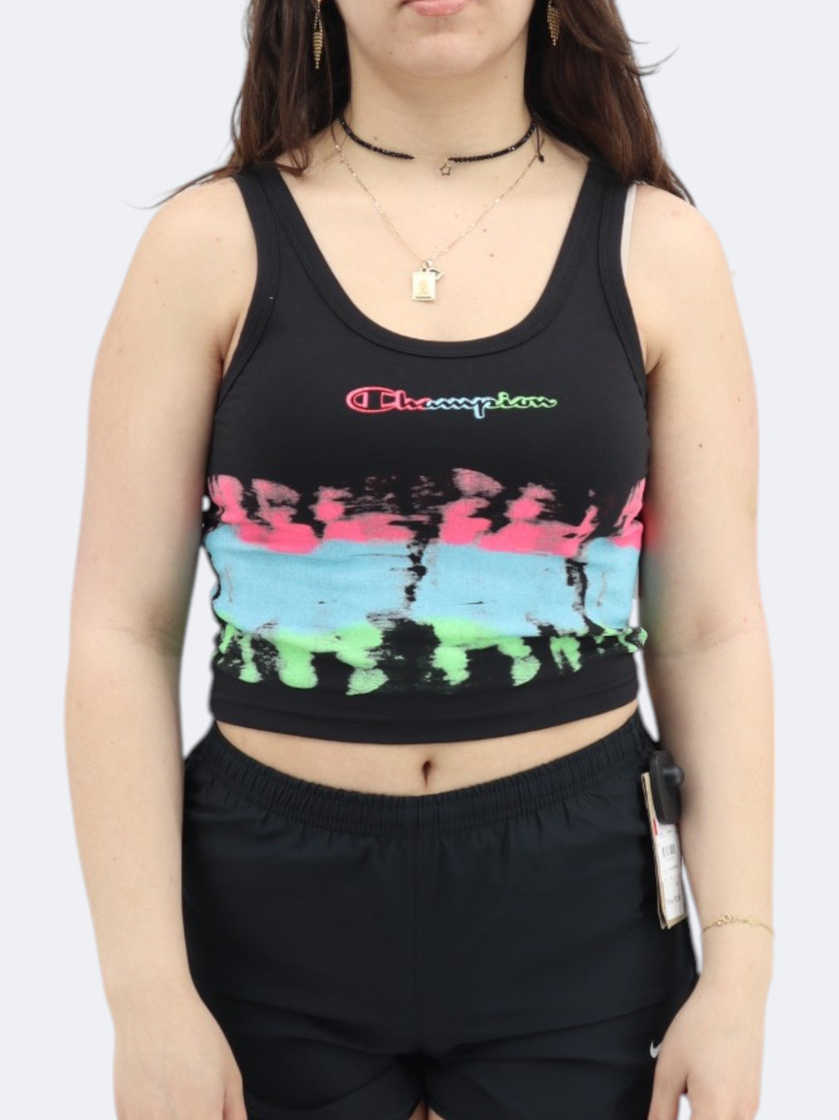 Women's Printed Cropped Sports Top,Black