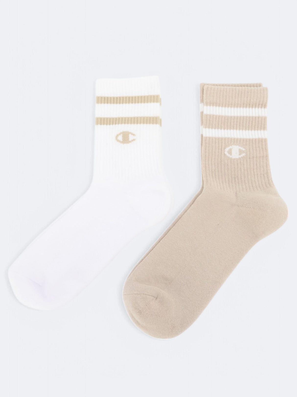 Women's 2 Pairs Striped Long Socks,Beige/White