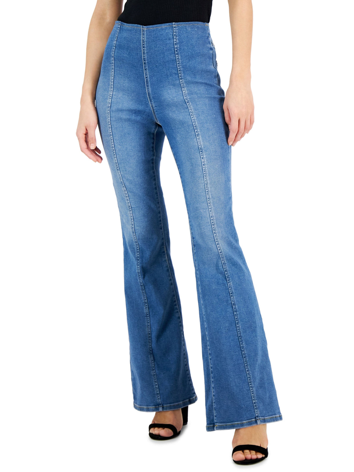 Image for Women's High-Rise Pull on Flare Leg Jeans,Light Blue