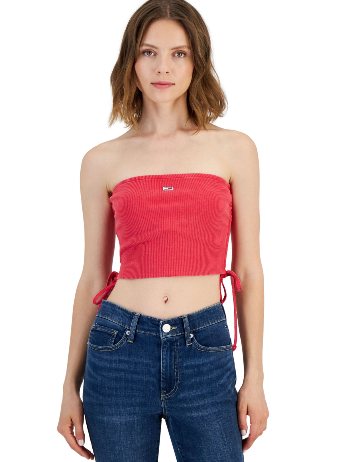Image for Women's Ribbed Ruched Crop Top,Pink