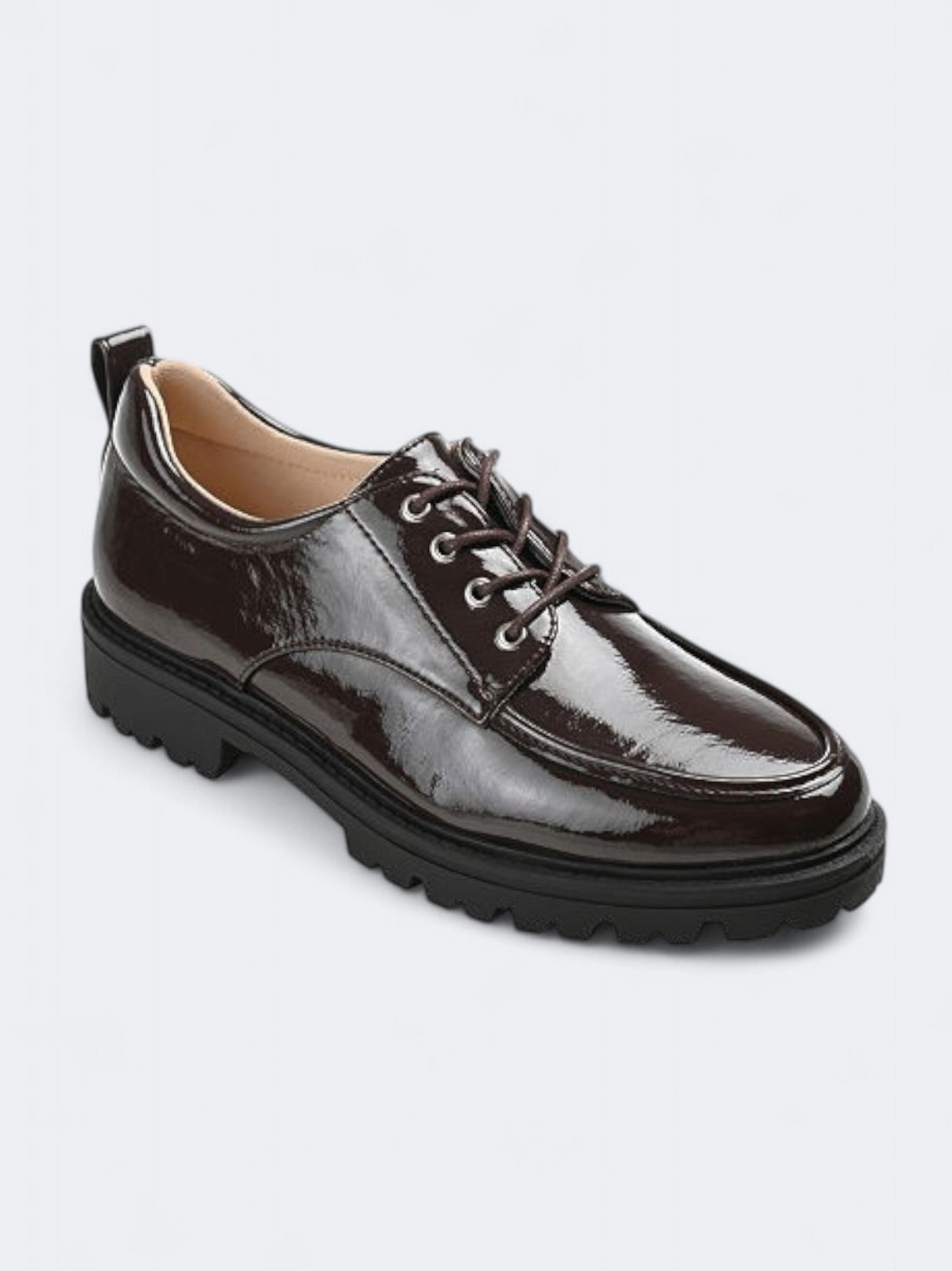 Image for Women's Glossy Zina Lug Sole Oxfords Shoes,Dark Brown