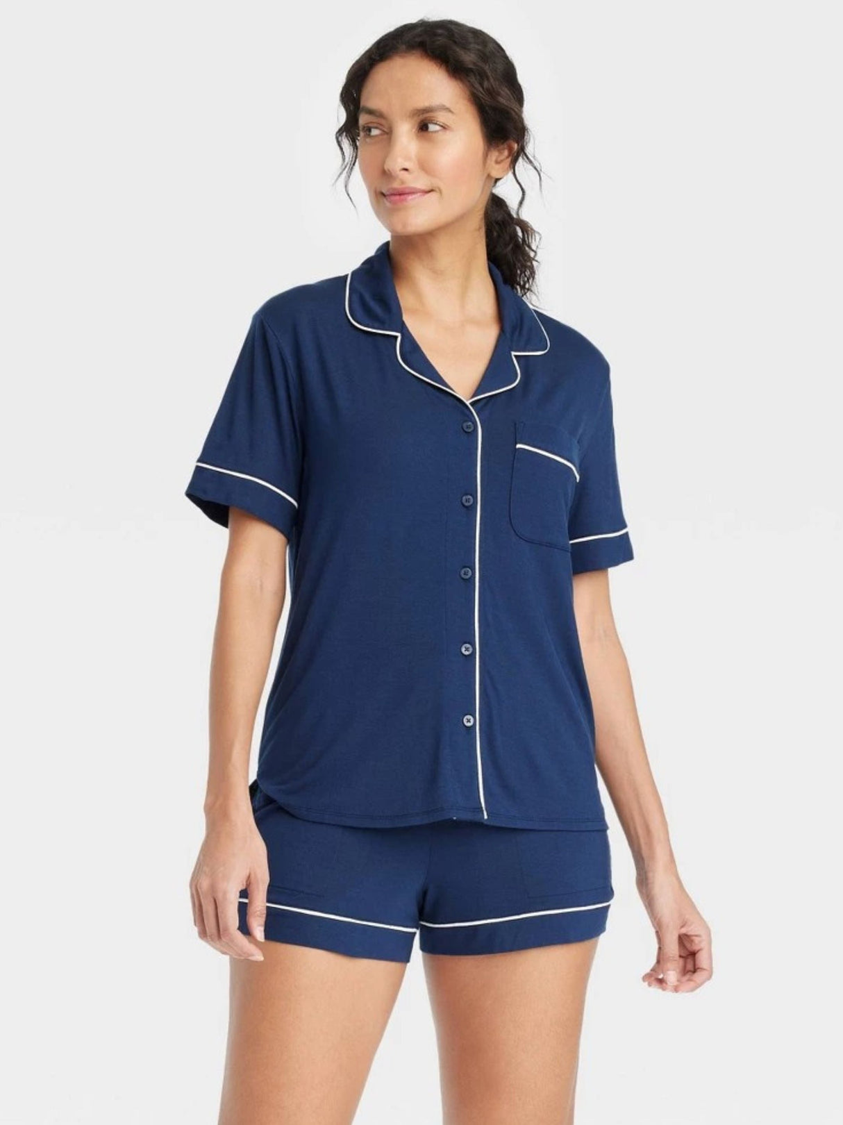 Image for Women's Cloud Knit Short Sleeve Notch Collar Top,Navy