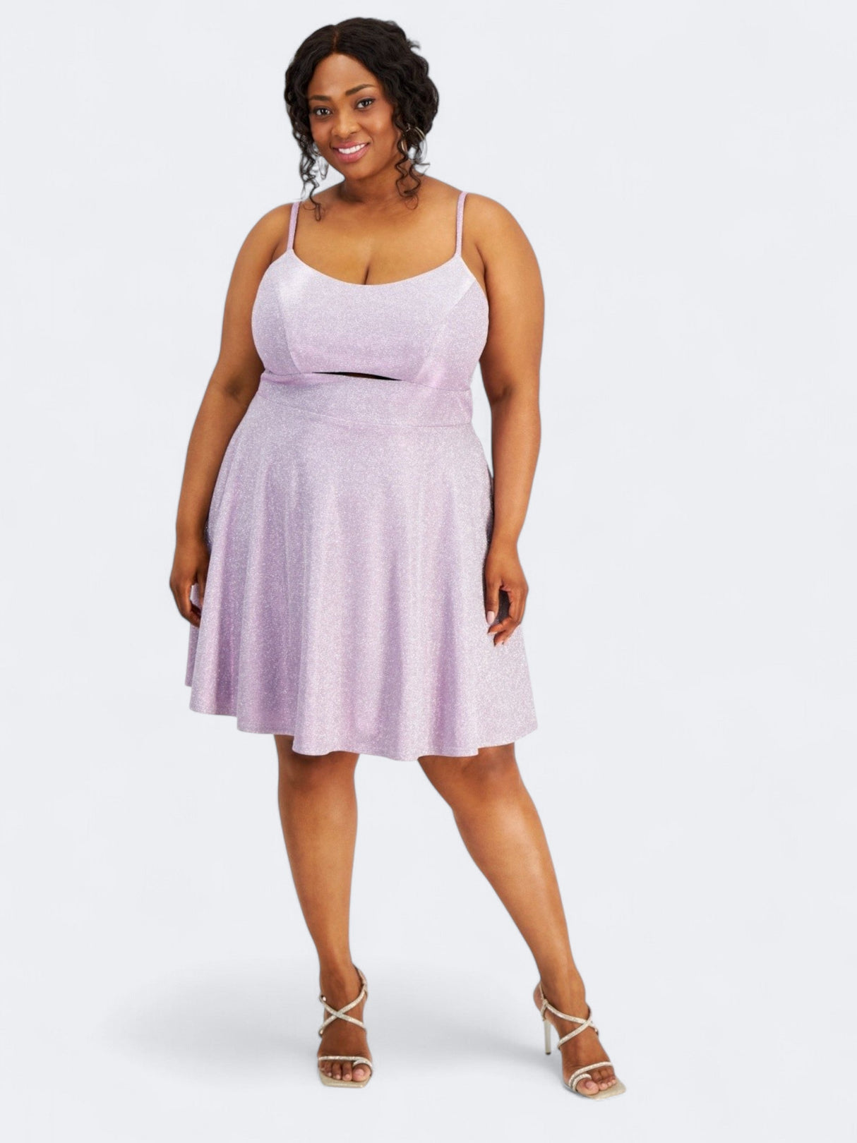 Image for Women's Glitter Trendy Plus Size Cutout Metallic Skater Dress,Purpel