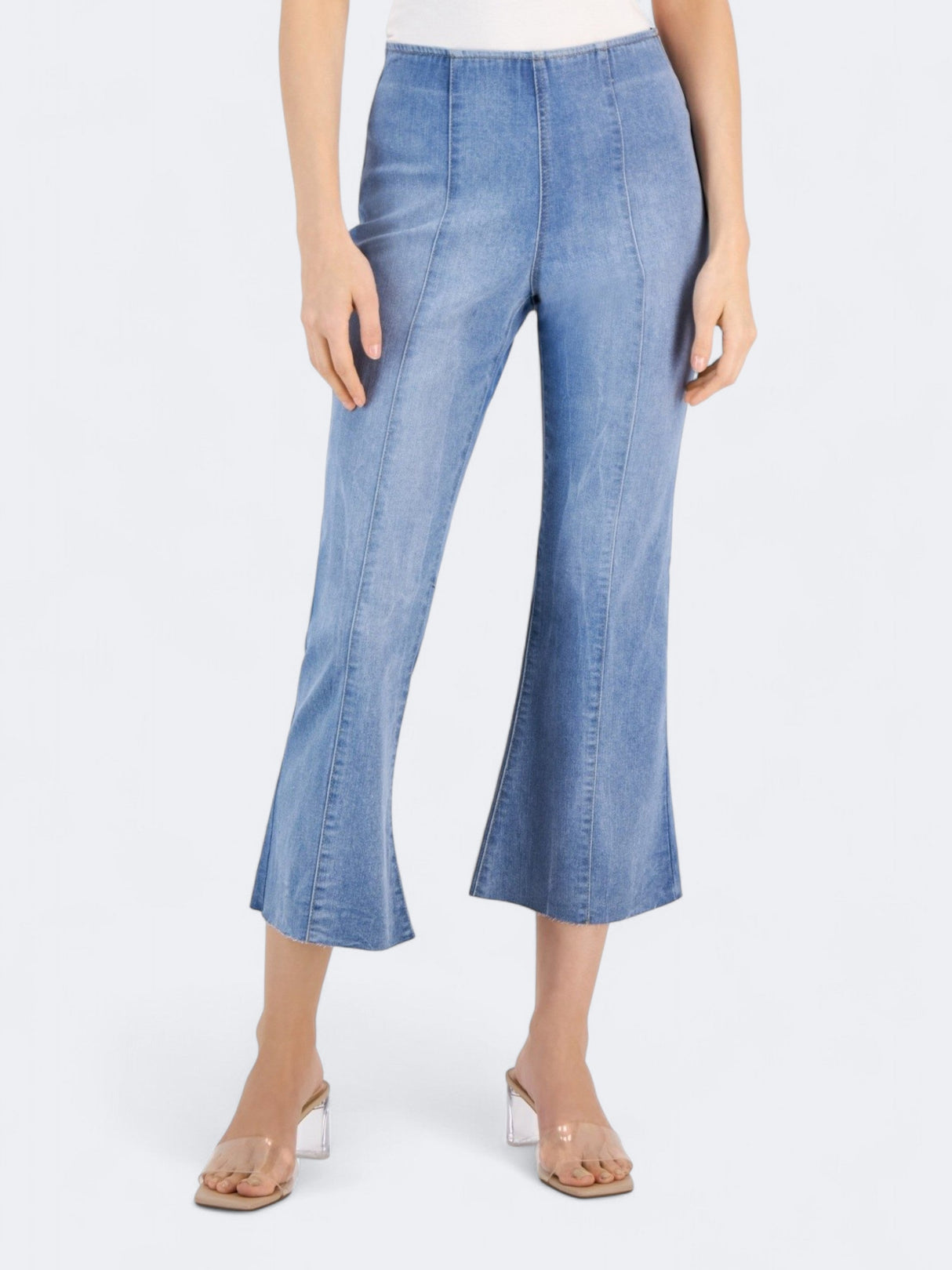 Women's Plain High Rise Flared Cropped Jeans,Light Blue