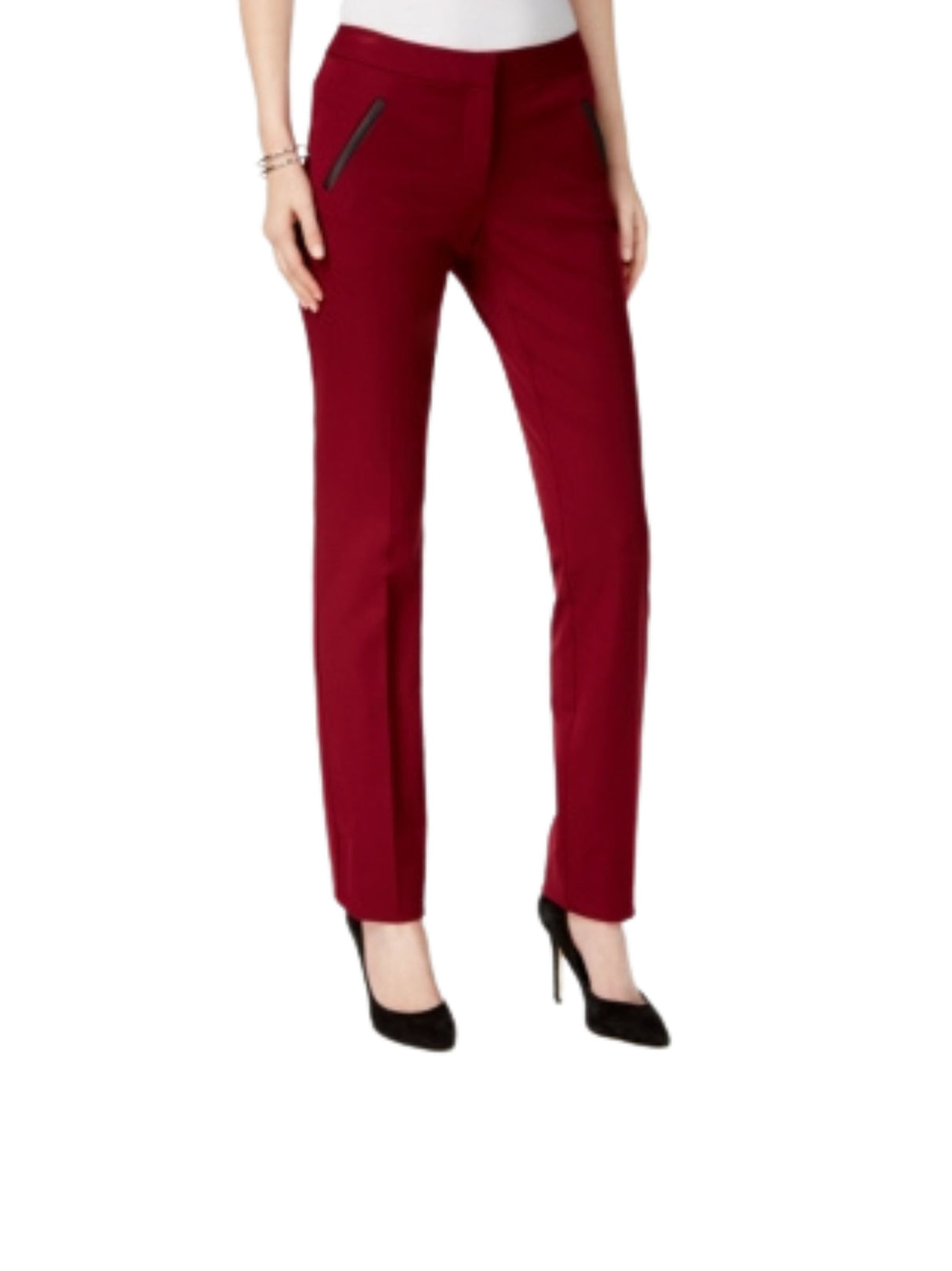 Women's Plain Pant Faux Pocket,Burgundy