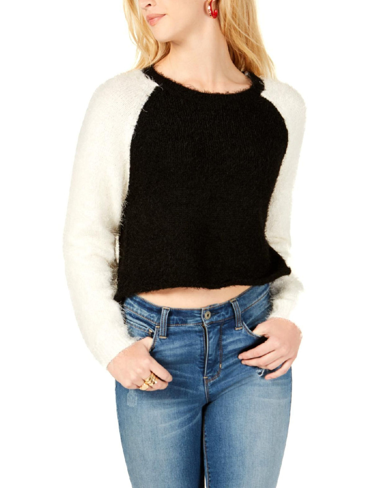 Women's Croped Mohair Plain Sweaters,Black/White