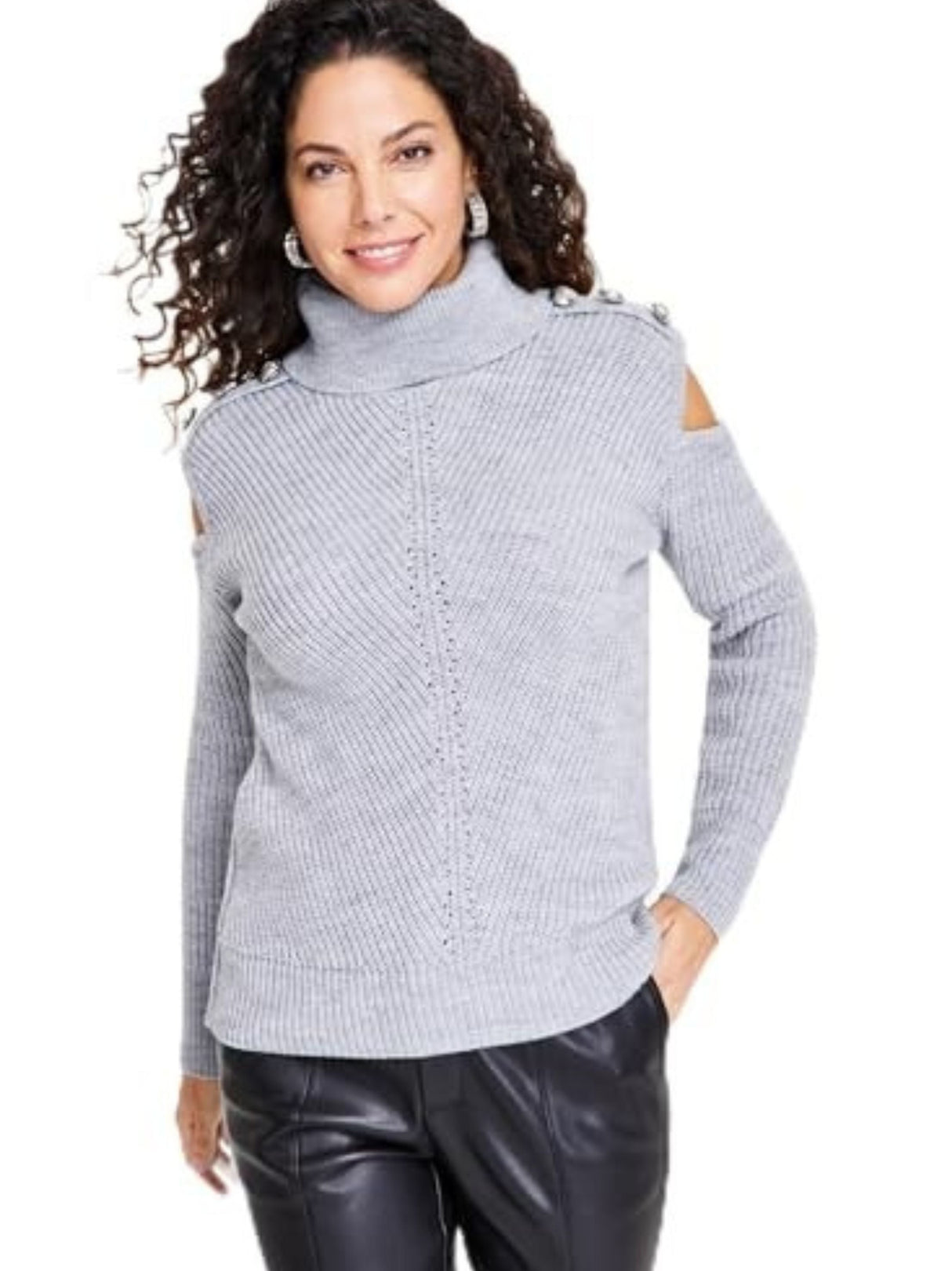 Image for Women's Knitted Cold Shoulder Sweaters,Grey