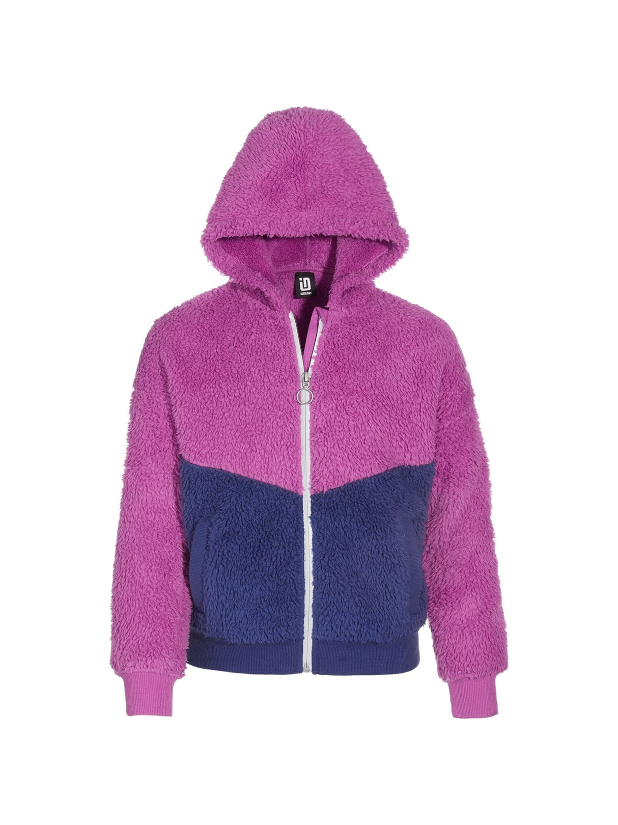 Kids Girl's Colorblocked Fur Jacket Two Pockets,Pink/Navy
