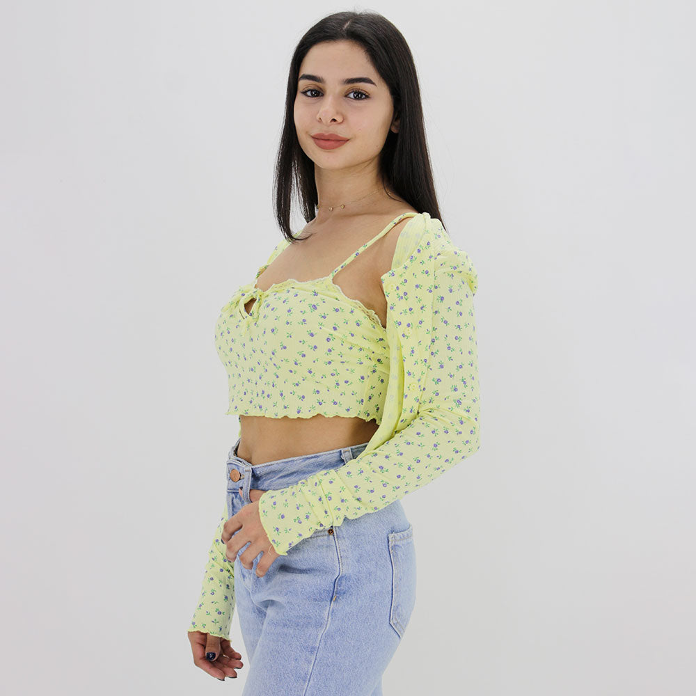 Image for Women's Lace Floral 2 Pieces Top,Yellow