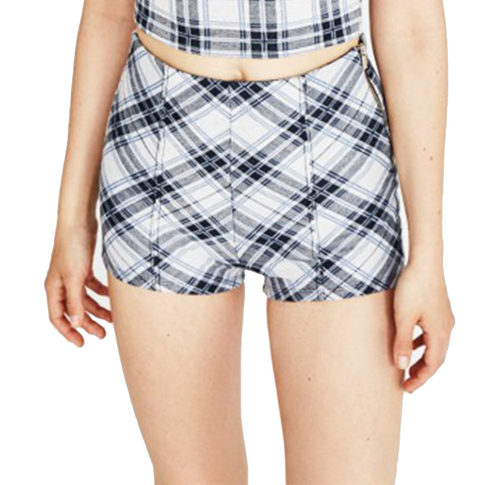 Image for Women's High-Waist Plaid Short,Grey/Navy
