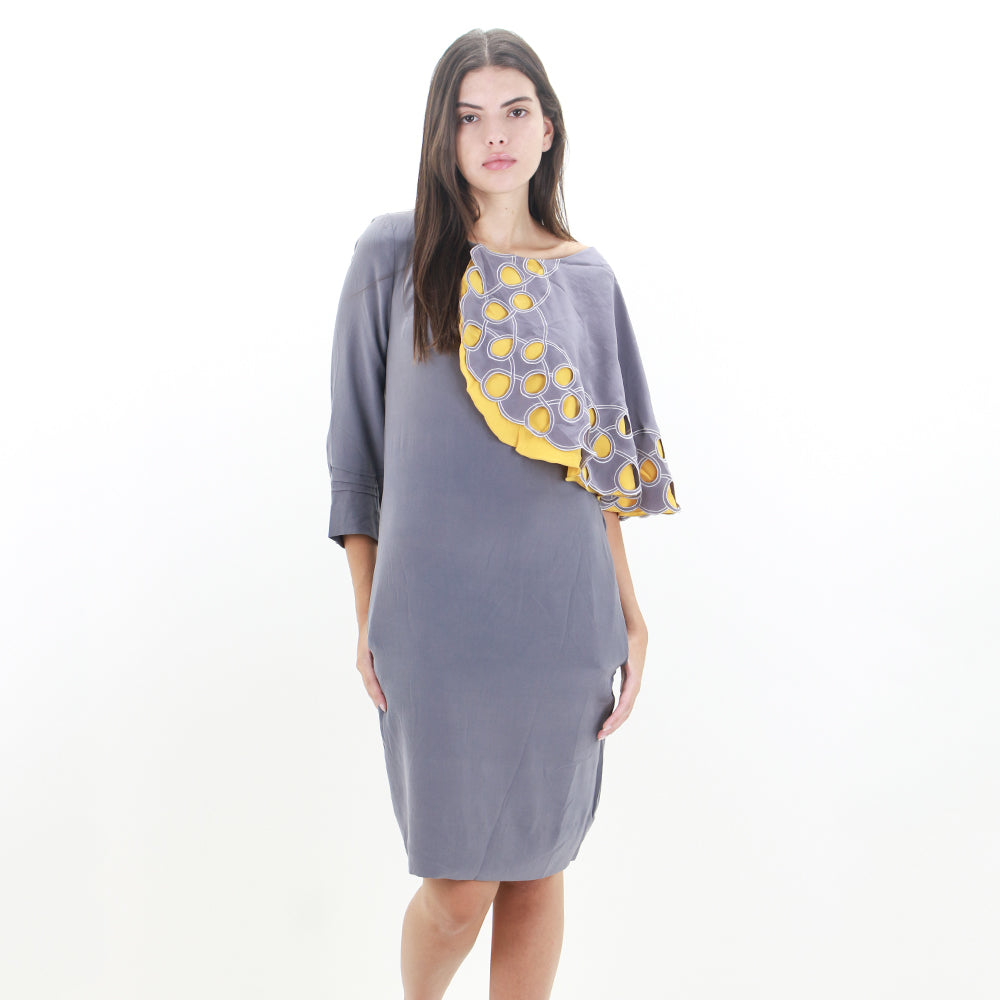 Image for Women's Ruffled Perforated Dress,Grey