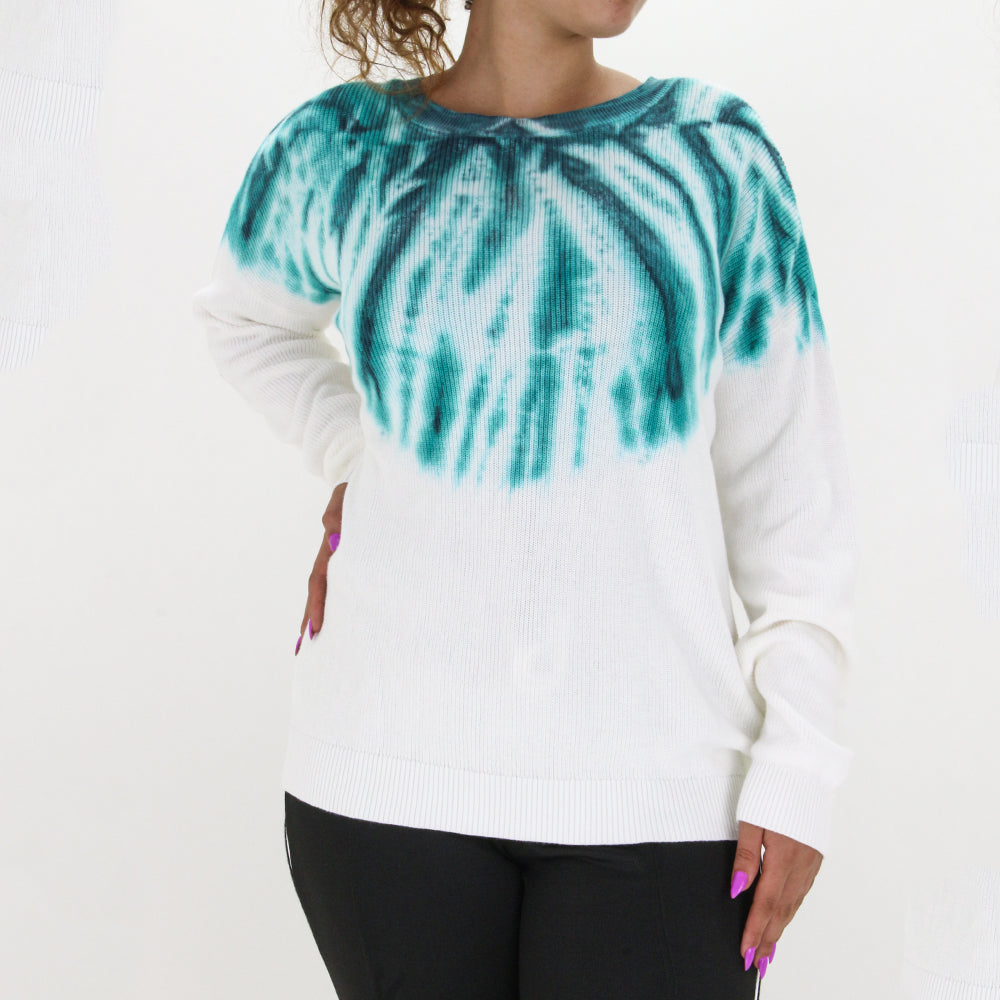 Image for Women's Tie-Dye Crewneck Pullover Sweater,White/Green