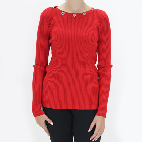 Image for Women's Ribbed Ring Neckline Sweaters,Red