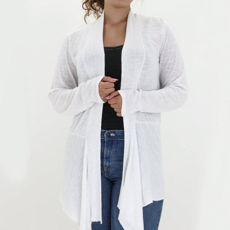Image for Women's Ribbed-Knit Draped Cardigan Sweater,White