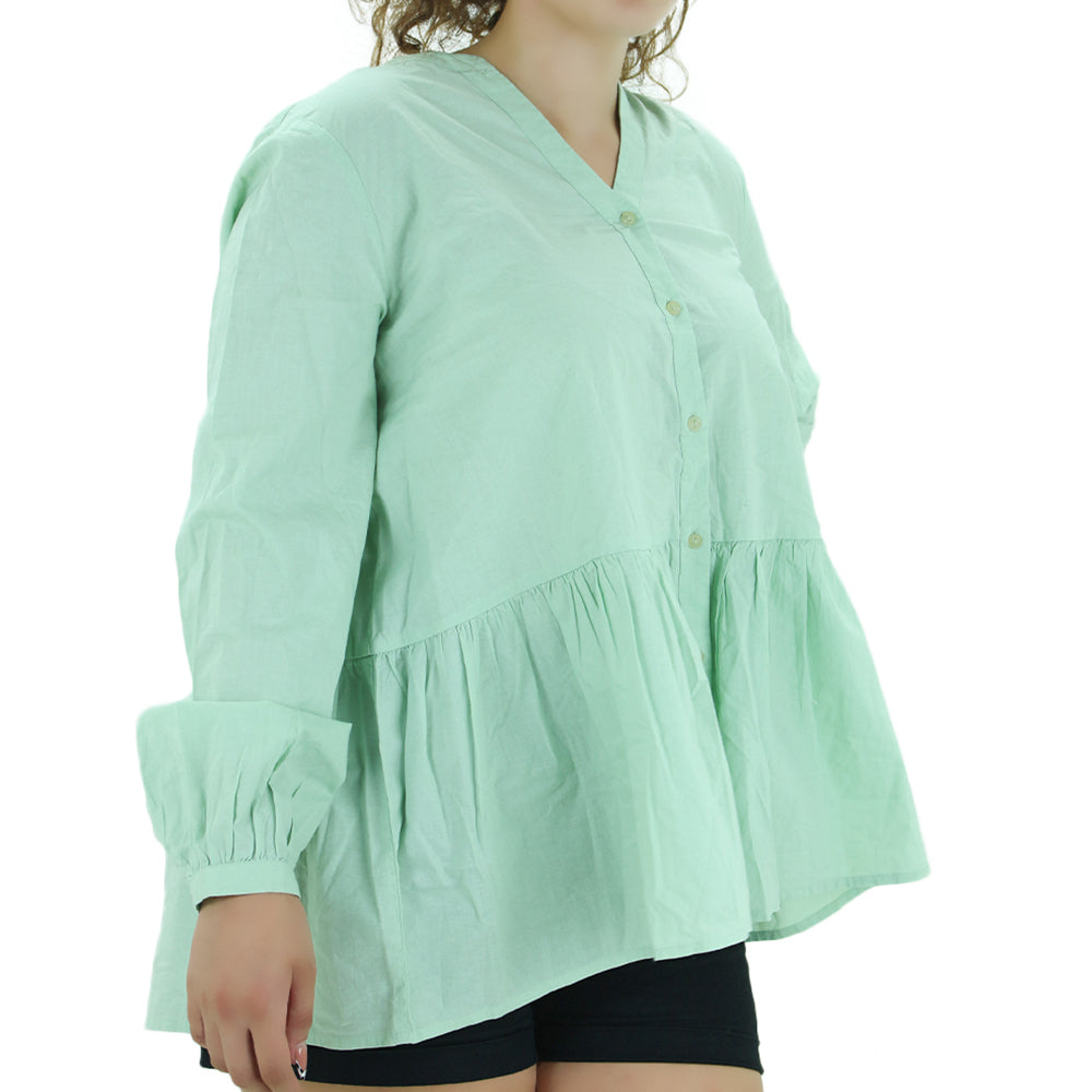 Image for Women's Peplum Plain Casual Shirt,Light Green