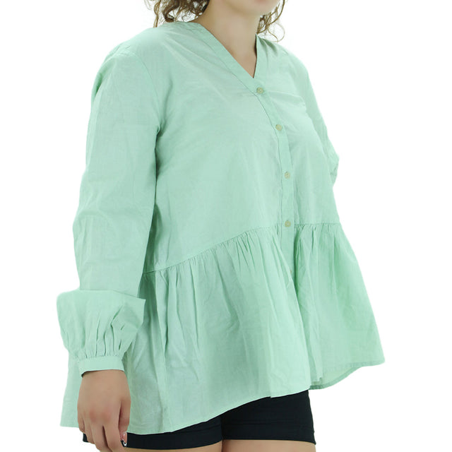 Image for Women's Peplum Plain Casual Shirt,Light Green
