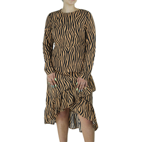 Image for Women's Zebra Print Ruffle Midi Dress,Black/Beige