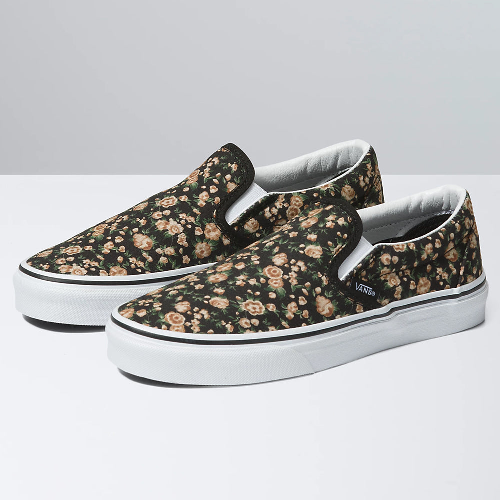 Image for Women's SlipOn Floral Shoes,Black/White