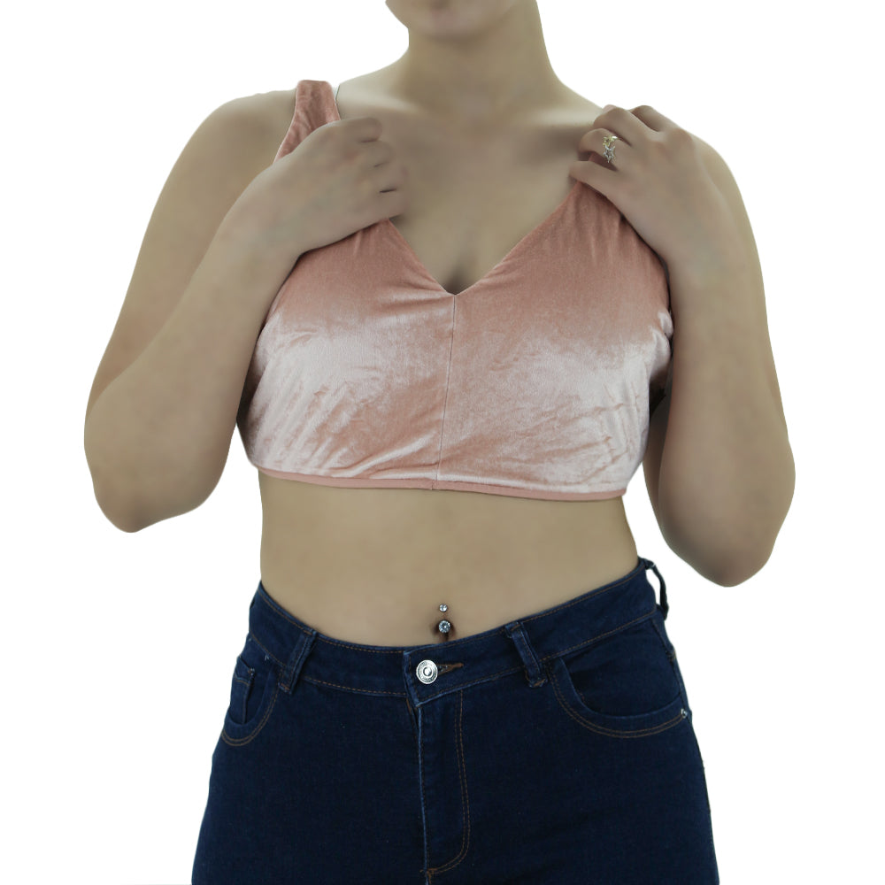 Image for Women's Velvet Crop Top,Light Pink