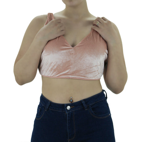 Image for Women's Velvet Crop Top,Light Pink