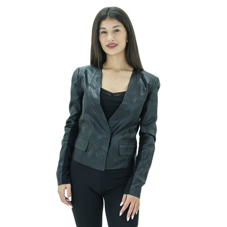 Image for Women's Plain Faux Leather Jacket,Black