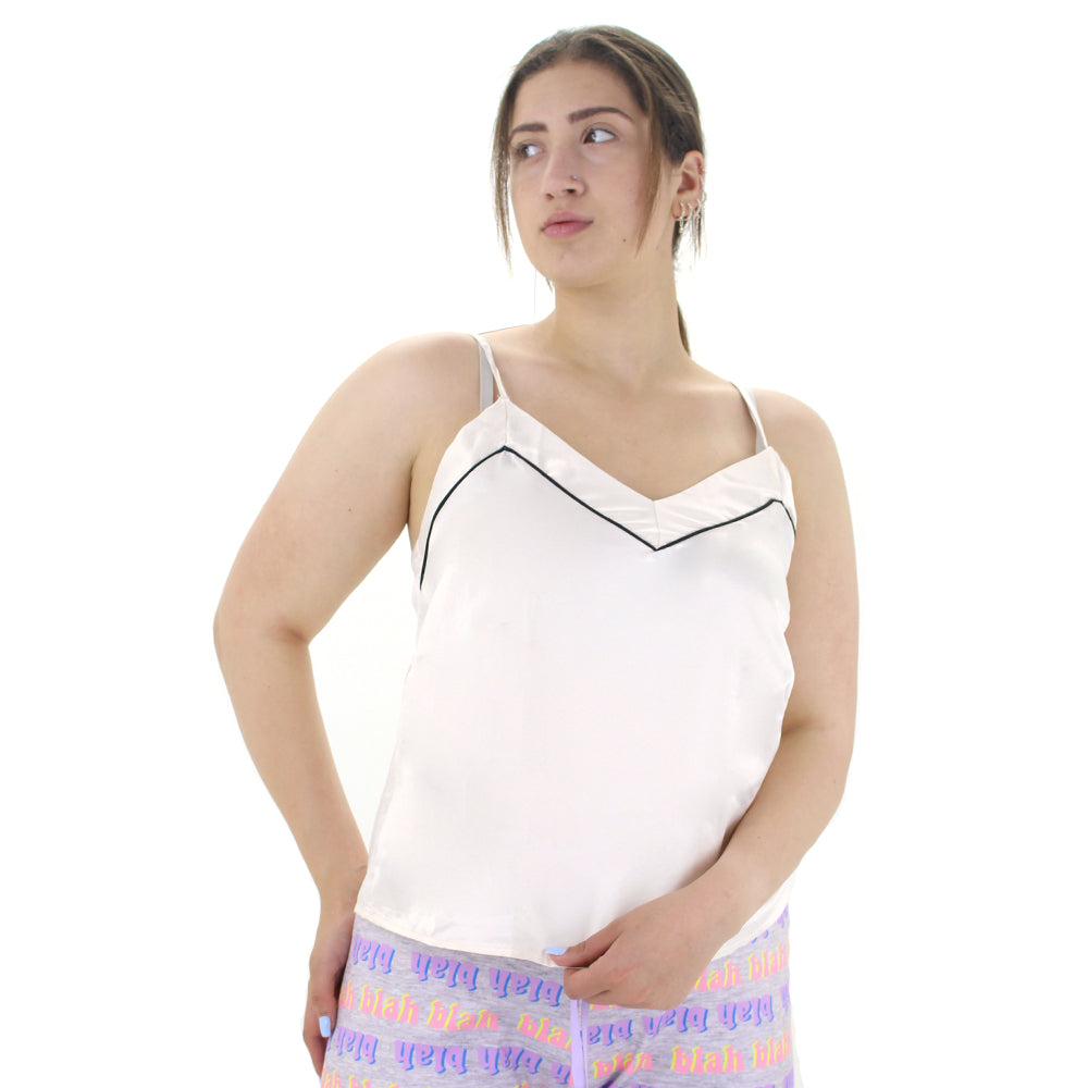 Image for Women's V-Neck Satin Sleepwear Top,Cream