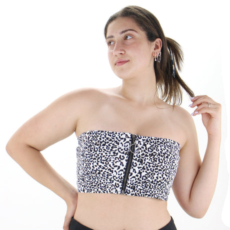 Image for Women's Leopard Zip Front Crop Top,White/Black