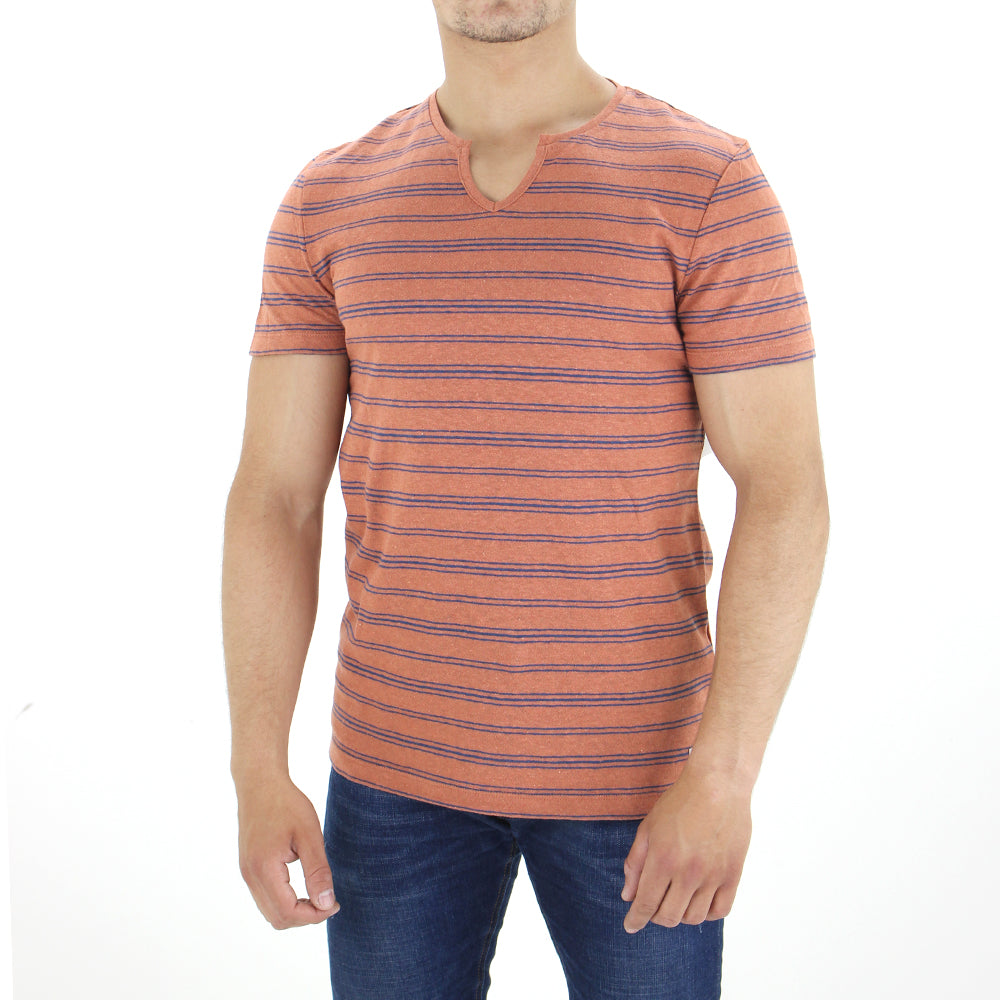 Image for Men's Striped Split Neck T-Shirt,Brown