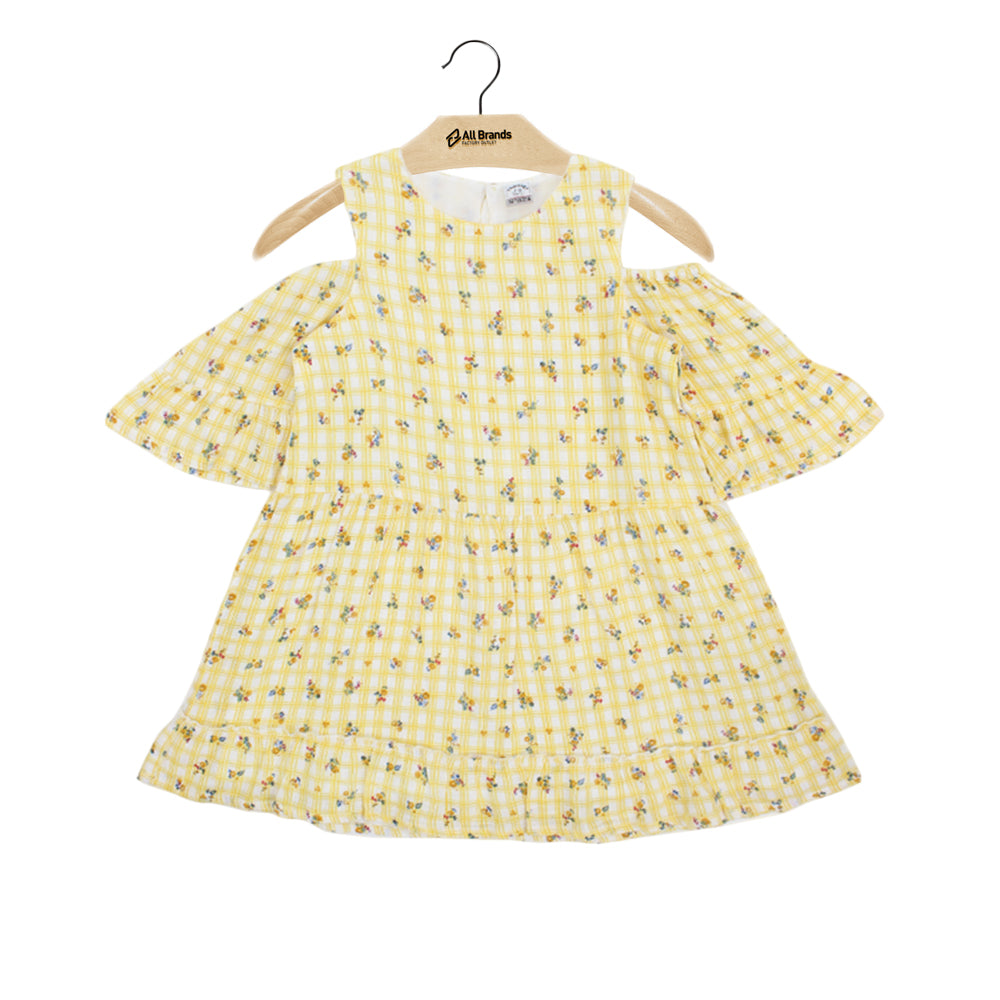 Image for Kid's Girl Printed Cold Shoulder Neck Dress,Yellow