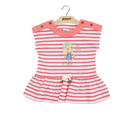 Image for Kid's Girl Striped Dress With Graphic Print,Coral