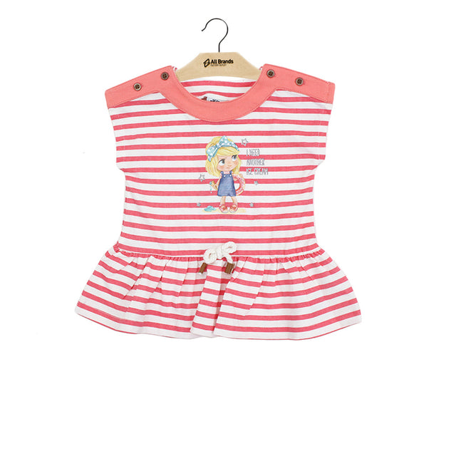 Image for Kid's Girl Striped Dress With Graphic Print,Coral
