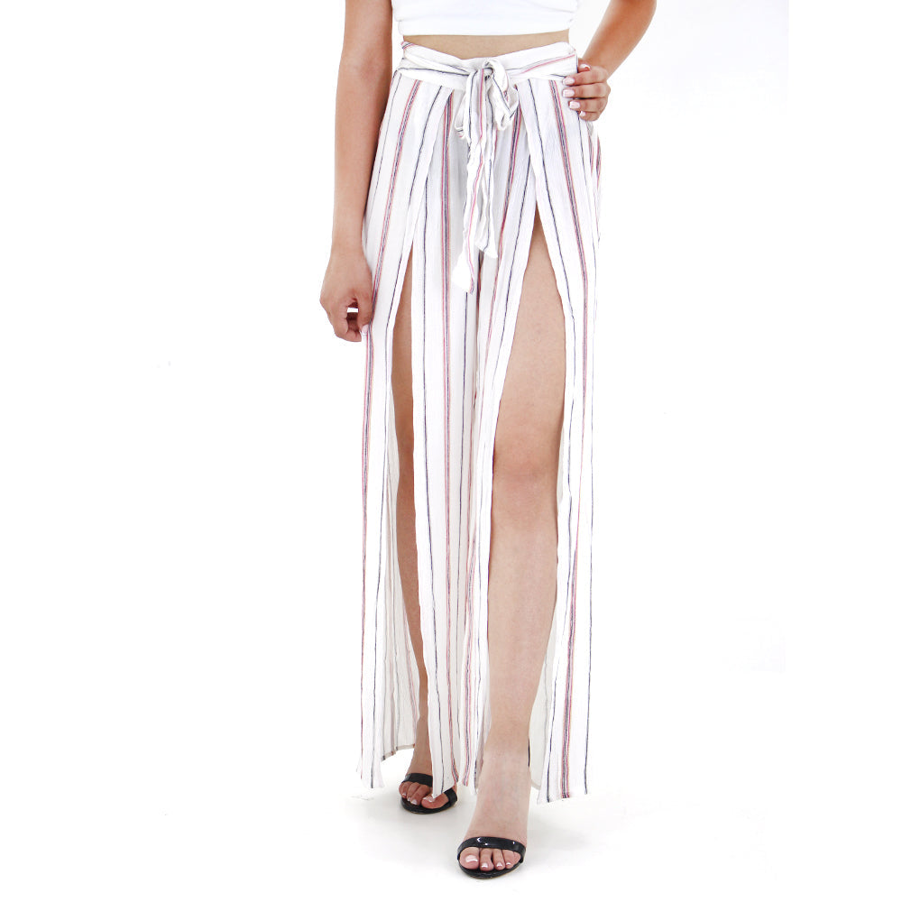 Image for Women's Tie Waist  Wide Leg Trousers With Long Splites,White