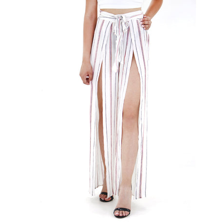 Image for Women's Tie Waist  Wide Leg Trousers With Long Splites,White