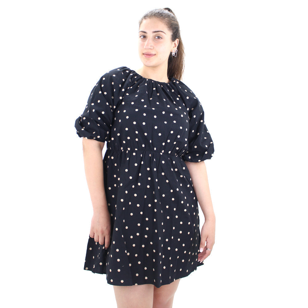 Image for Women's Polka Dots Puff Sleeve Dress,Black