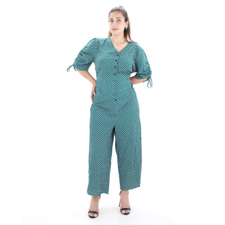 Image for Women's Polka Dots V-Neck Jumpsuit,Green