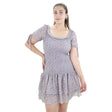 Image for Women's Smocked Floral Ruffle Hem Dress,Grey