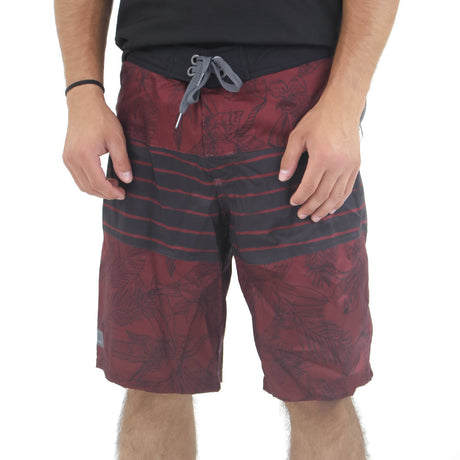 Image for Men's Striped & Floral Swim Trunks,Burgundy