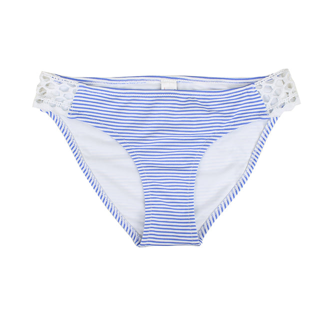 Image for Women's Striped Lace Side Bikini Bottom,Blue/White