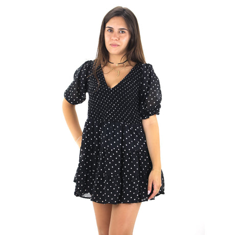 Image for Women's Polka Dots Ruffle Mini Dress,Black