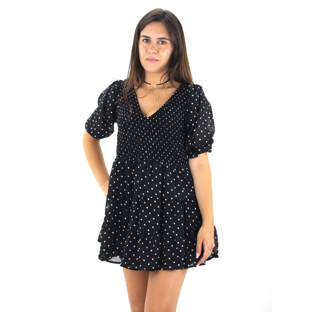 Image for Women's Polka Dots Ruffle Mini Dress,Black